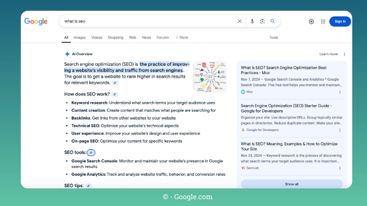 ai overviews and SEO in google search