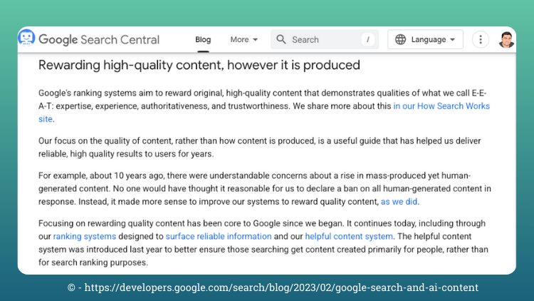 google stance on ai content